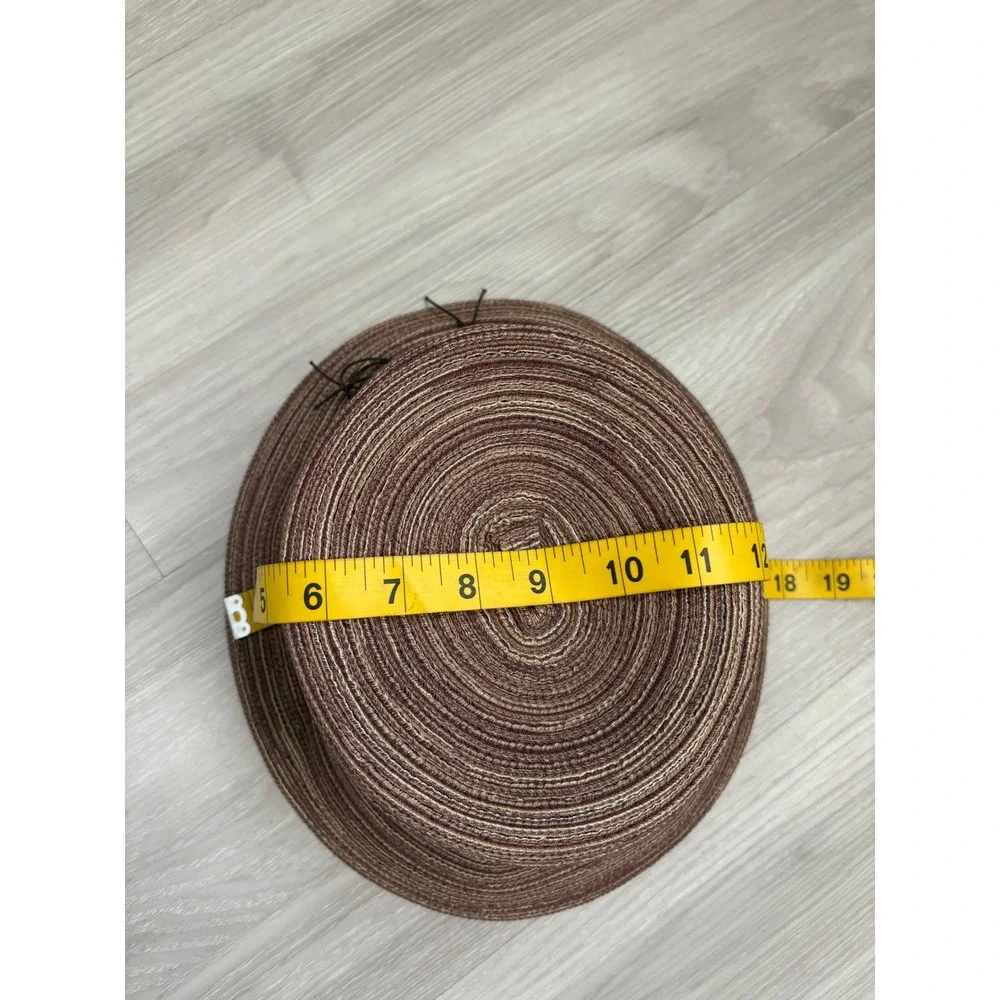 Croft & Barrow Hat Womens Brown Striped Woven Straw Sun Hat Wood Beads Cloche